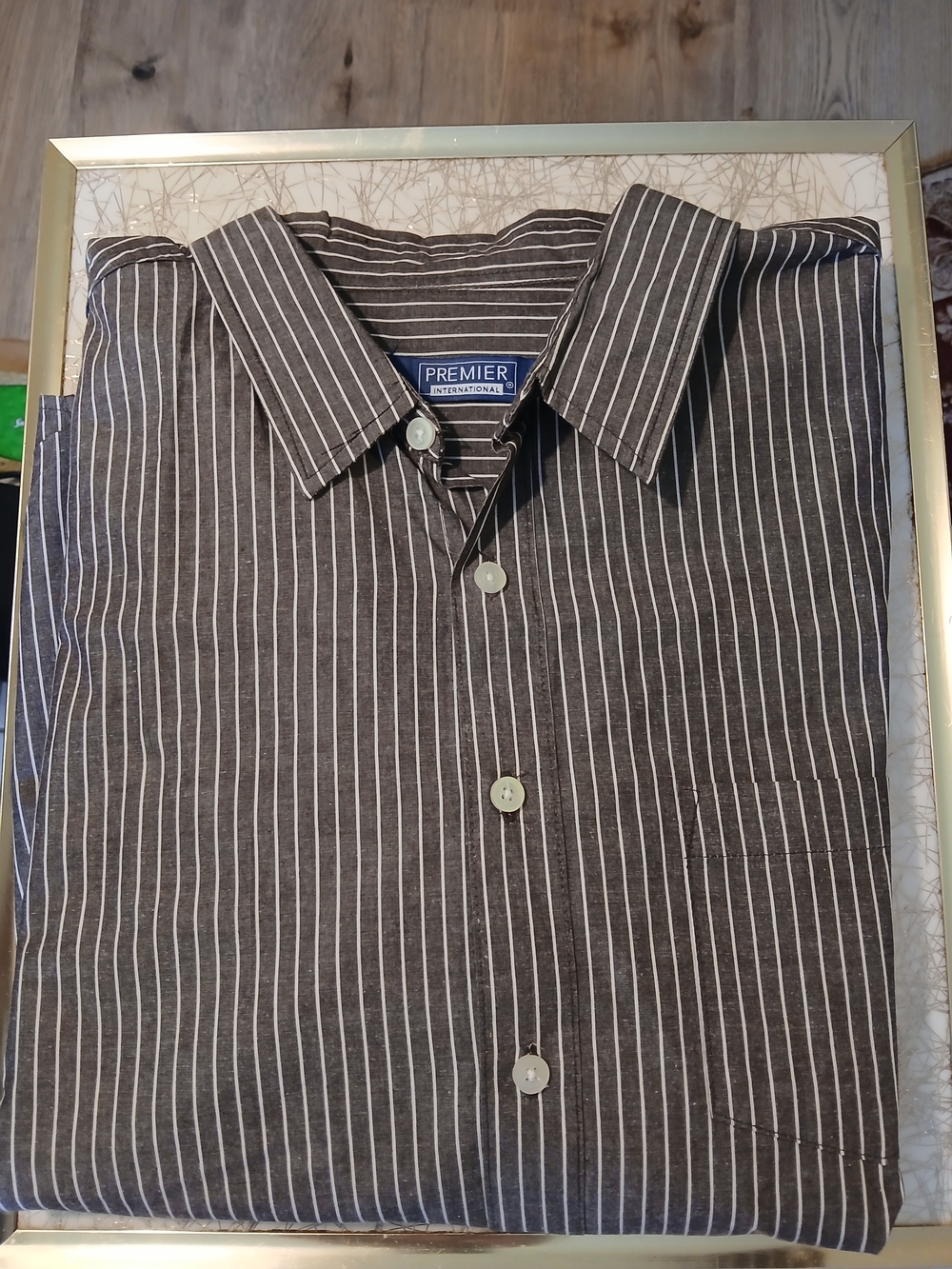 Premier International Men's Brown Pinstripe Long-Sleeve Button-Down Shirt